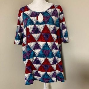 Ulla Popken European Plus Size Designer Multi Colored Geometric Print Top